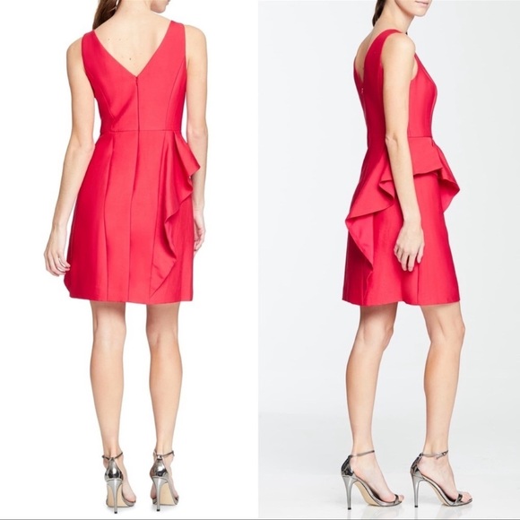Halston Heritage Red Structured Ruffle Fit & Flare Party Dress 10 Nwt - Picture 5 of 14